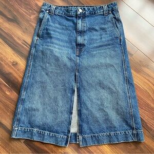 KHAITE Charlene 100% Cotton Denim Skirt Front Split Midi A-Line